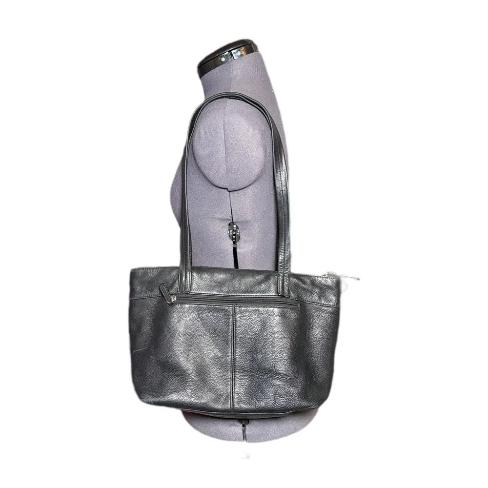 Vintage 90s Grunge Pebbled Black Leather Tote Bag Giani Bernini 15x10x4
